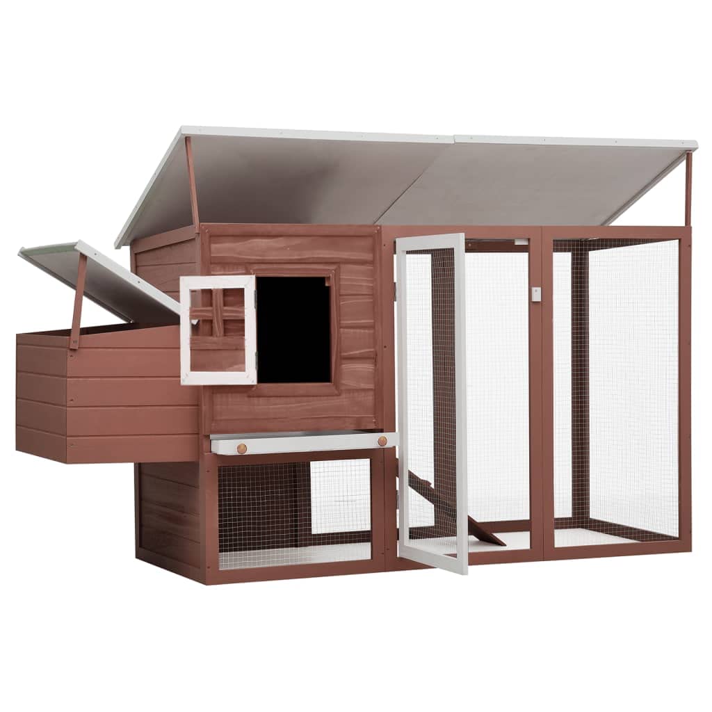 vidaXL Pine Wood Outdoor Chicken Cage: Spacious Hen House with Egg Cage, Waterproof Roof, Iron Wire Mesh - Brown/White